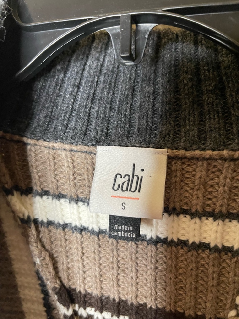 CAbi Cocoa Striped Button-Front Cardigan in Black, Cream, Tan, Brown Sz S - Picture 4 of 6